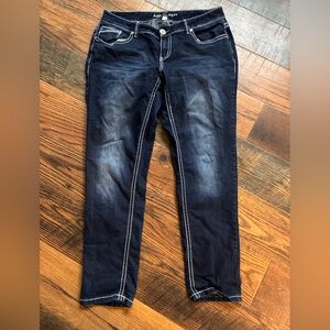 Ariya Dark Blue Jeans with White Stitching and Bedazzled Accents